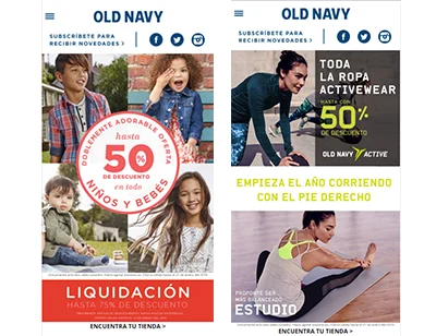 Old Navy: Mexico site and email, mobile