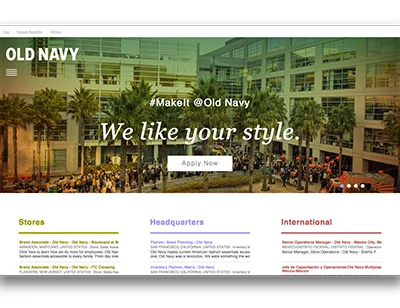 Old Navy: Franchise and US splash pages